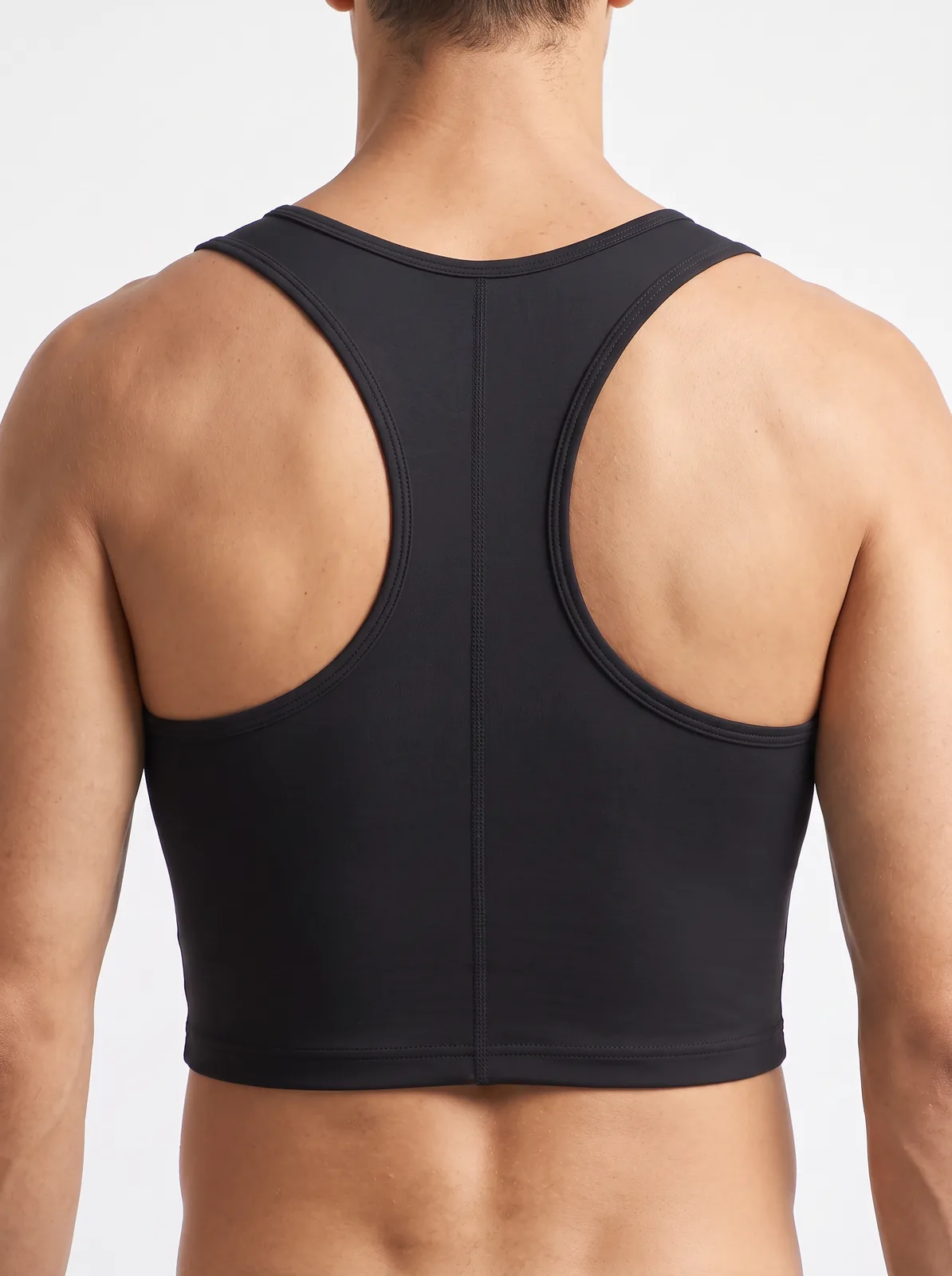 Back view of the ContourFit Classic Crop Tank showing the fully enclosed back panel and cropped hem