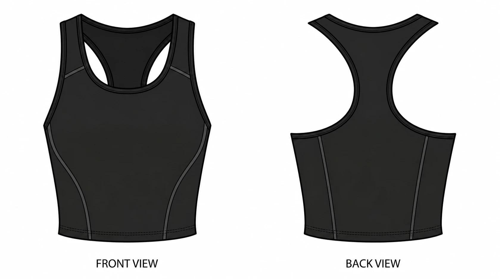 Technical construction diagram of the ContourFit Classic Crop Tank showing a single flat compression panel with no cup structure