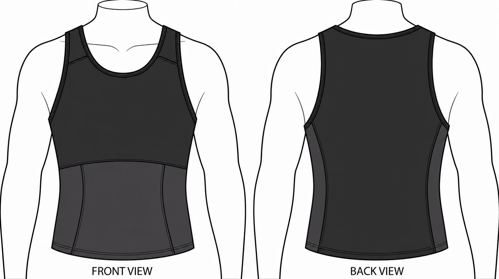 Technical construction diagram of ContourFit Classic showing a single flat compression panel with no cup structure