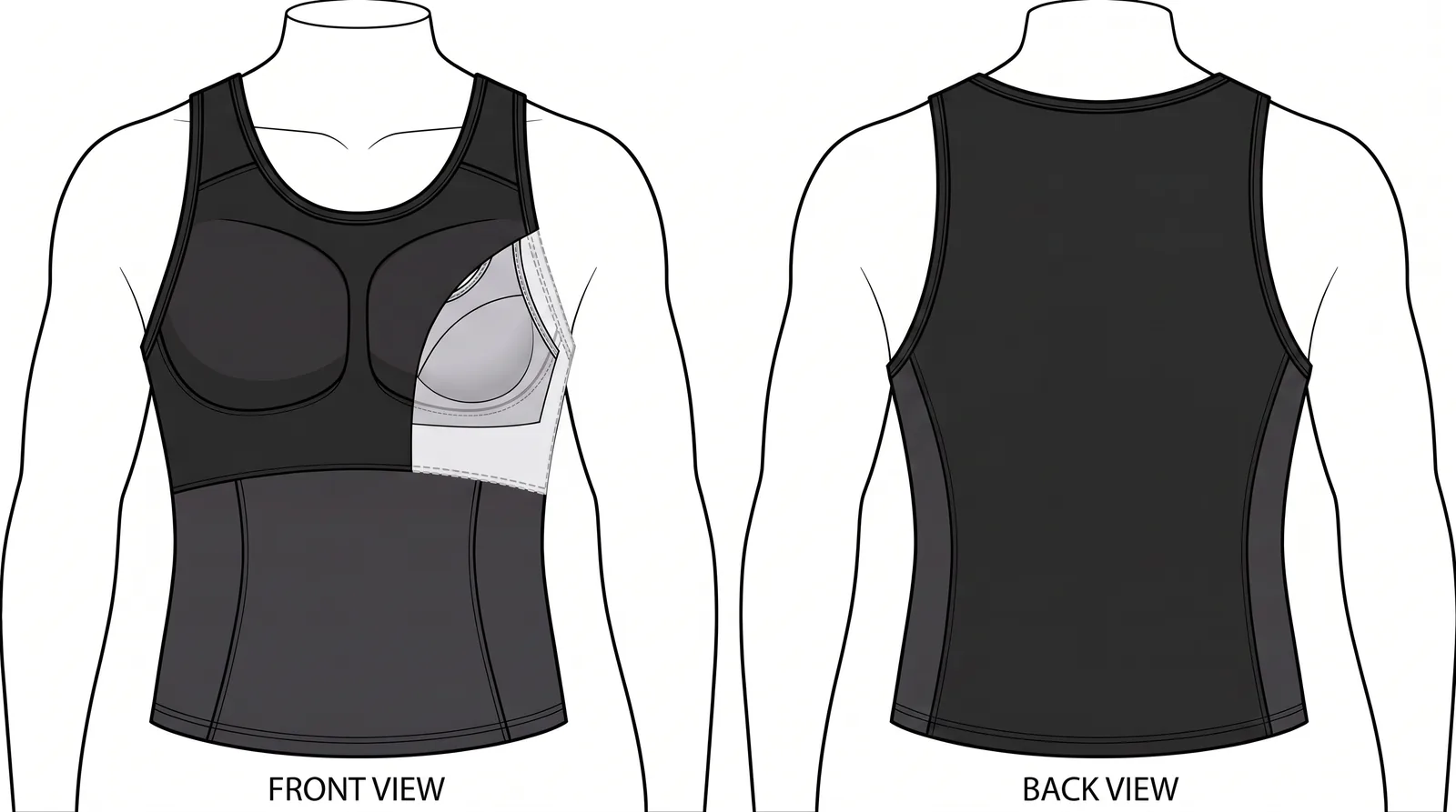Technical diagram of a ContourFit compression garment used to illustrate compression garment structure